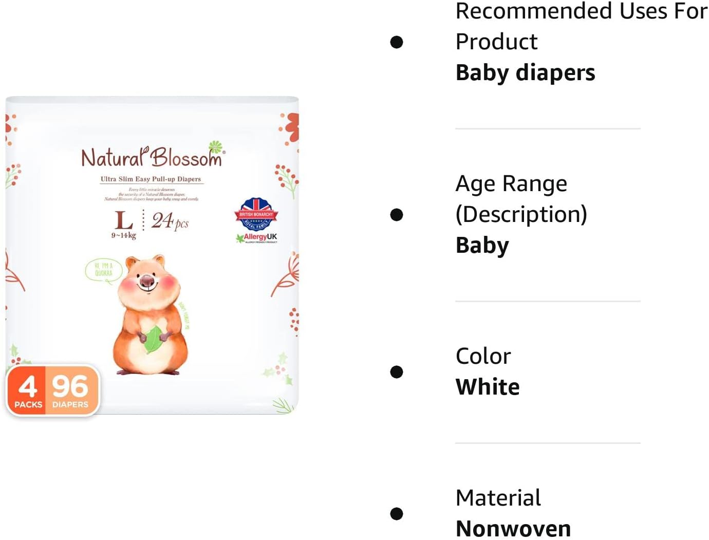 Natural Blossom Easy Pull-up Diaper Pants | Size (4) 2T-3T (20-31 lbs) | 96 Count (24ea*4packs) | Vegan - Super Soft - Hypoallergenic - Ultra-Slim - Image 6